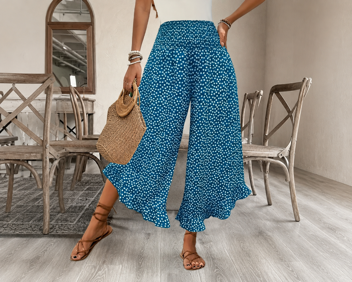 Sofia — Pantalon large taille haute à pois