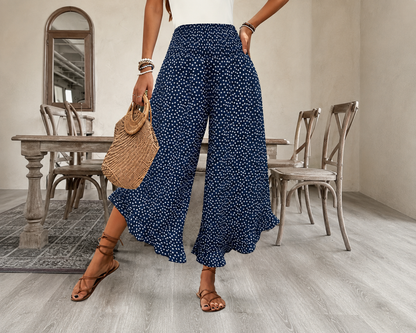 Sofia — Pantalon large taille haute à pois