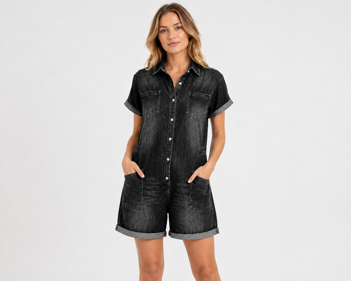 Nola — Combishort en denim délavé à poches
