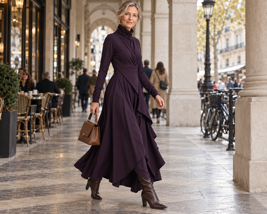 Aveline — Robe longue élégante à col montant