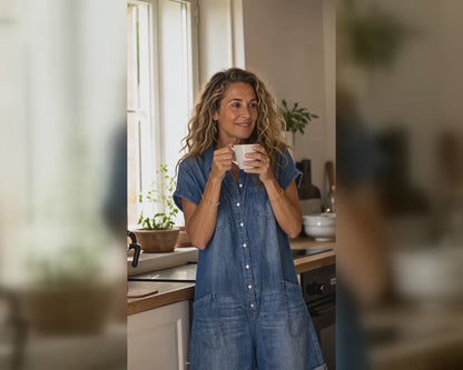 Nola — Combishort en denim délavé à poches